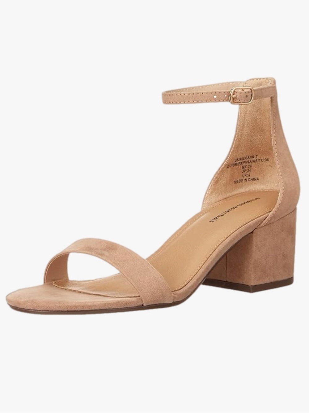 NEW Amazon Essentials Tan Suede Block Heel Ankle-Strap Sandal Women’s Size 9.5